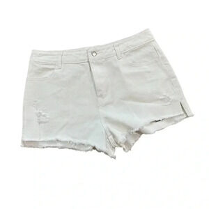 Honey Punch Women's Distressed Frayed Hem White Jean Shorts Size L NWT